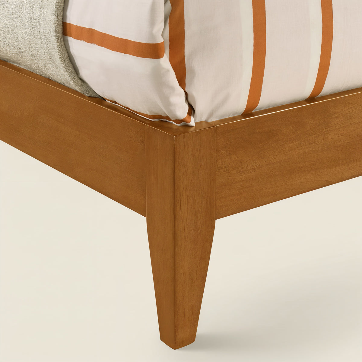 GALANO Queen Platform Bed with Upholstered Headboard, Solid Rubberwood