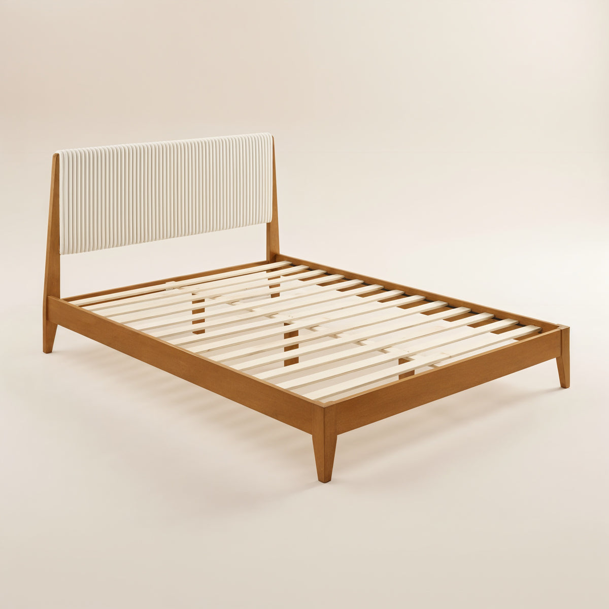GALANO Queen Platform Bed with Upholstered Headboard, Solid Rubberwood