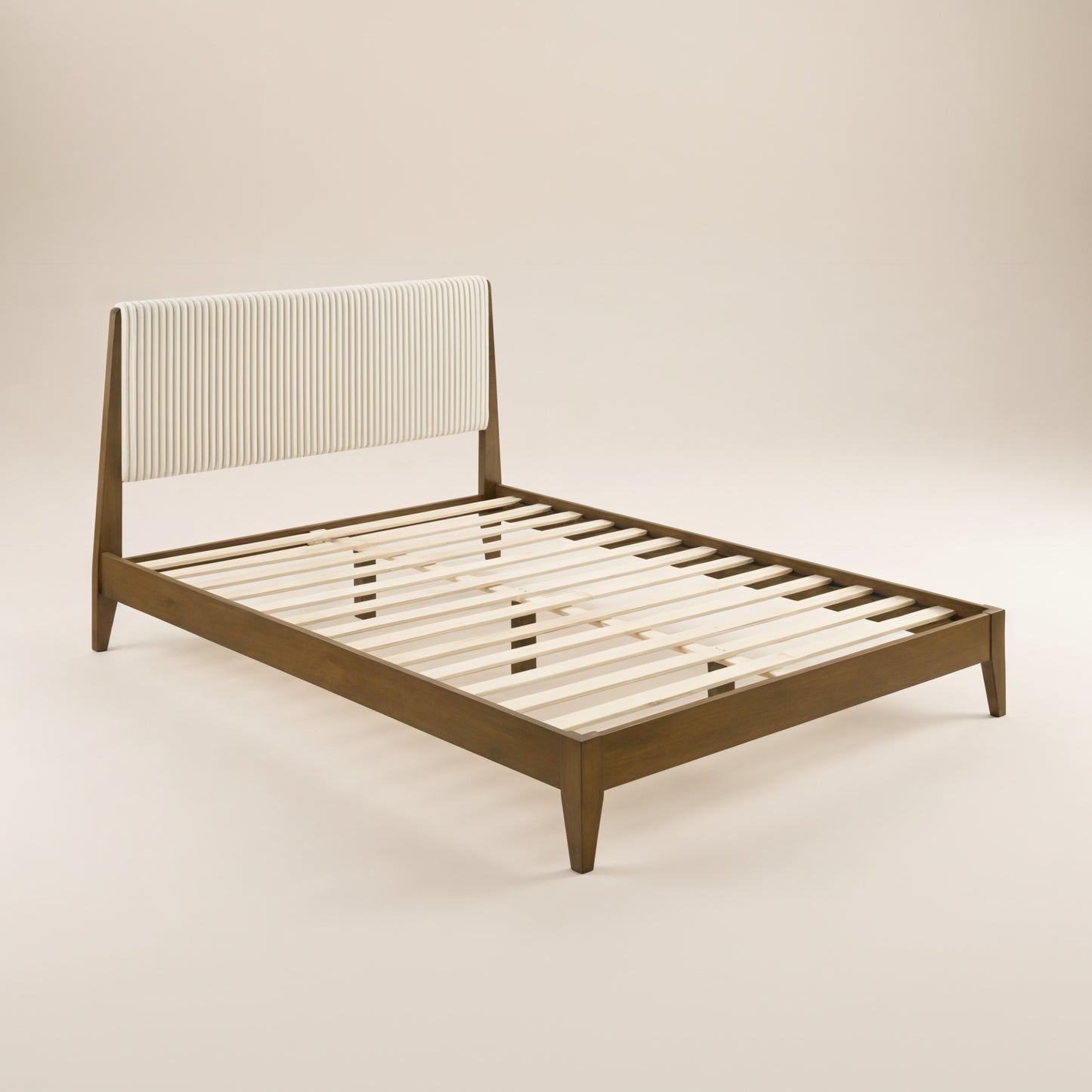GALANO Queen Platform Bed with Upholstered Headboard, Solid Rubberwood