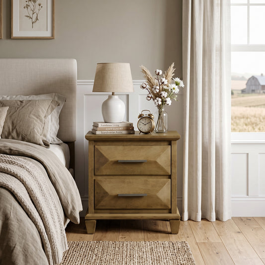 Galano Set of 2 Transitional 2-Drawer Nightstand Bedside Tables with Solid Wood Legs, 23" H