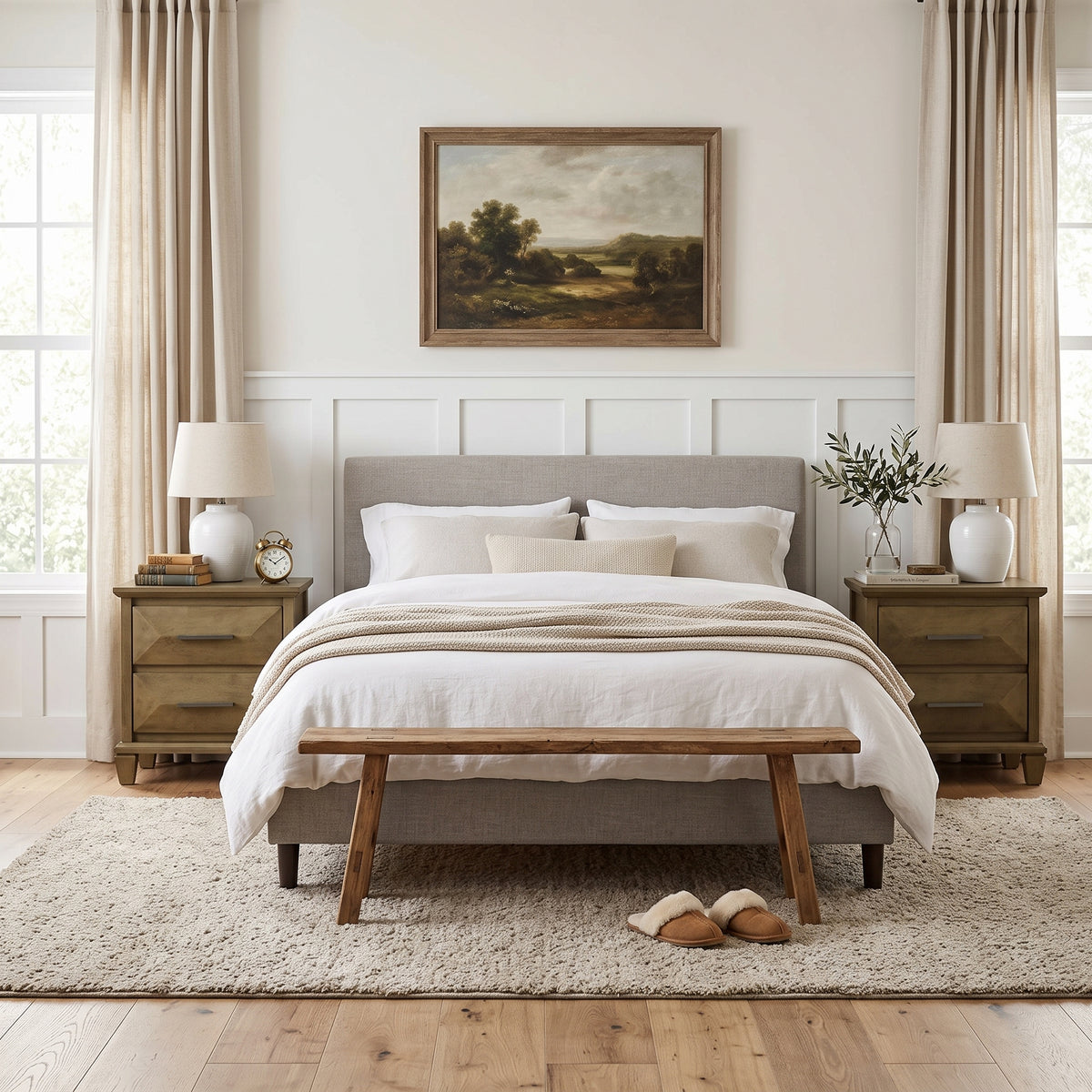 Galano Set of 2 Transitional 2-Drawer Nightstand Bedside Tables with Solid Wood Legs, 23" H