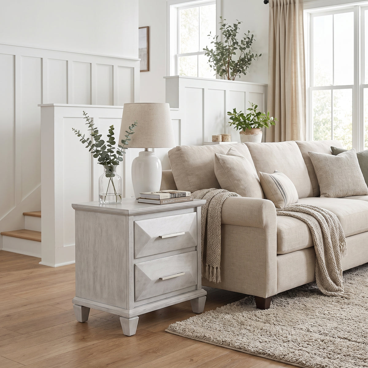 Galano Set of 2 Transitional 2-Drawer Nightstand Bedside Tables with Solid Wood Legs, 23" H
