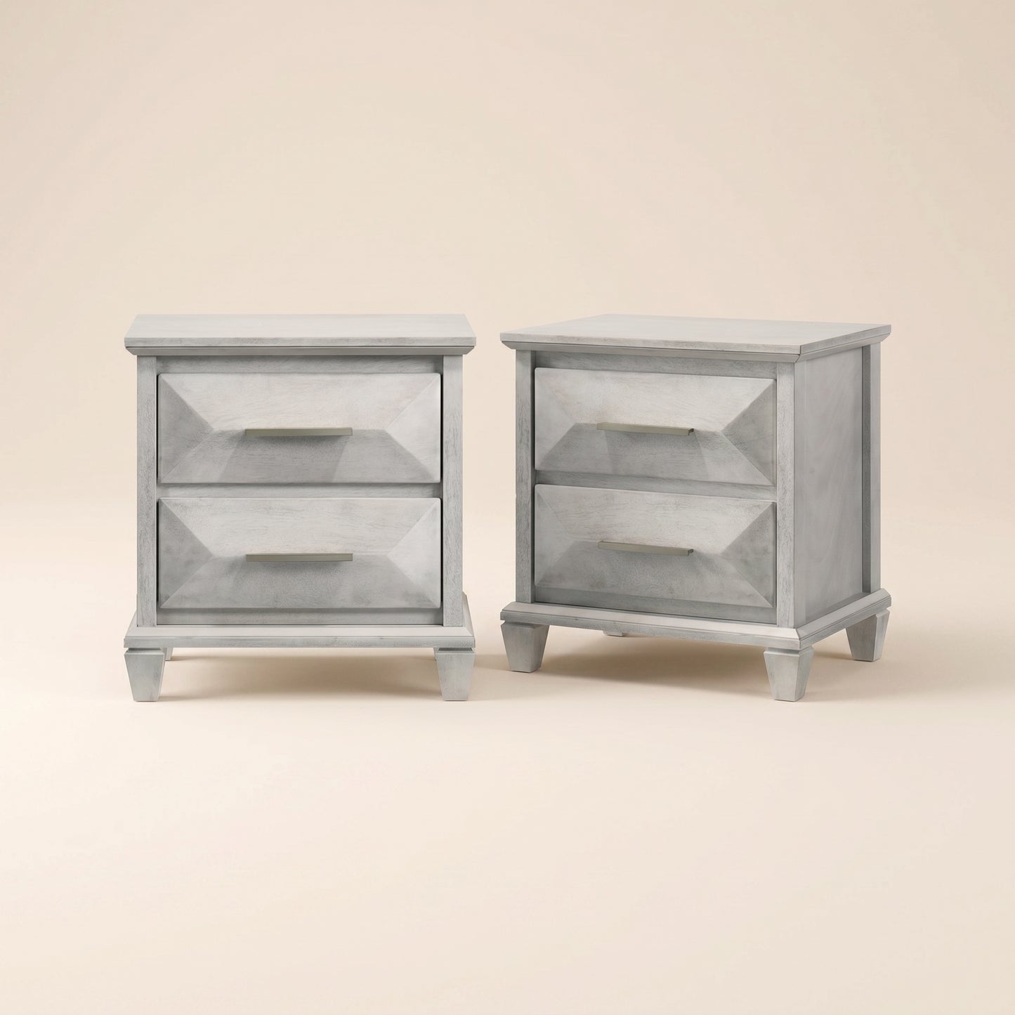 2-Drawer Nightstand Set of 2 with Geometric Fronts, 22.28" W
