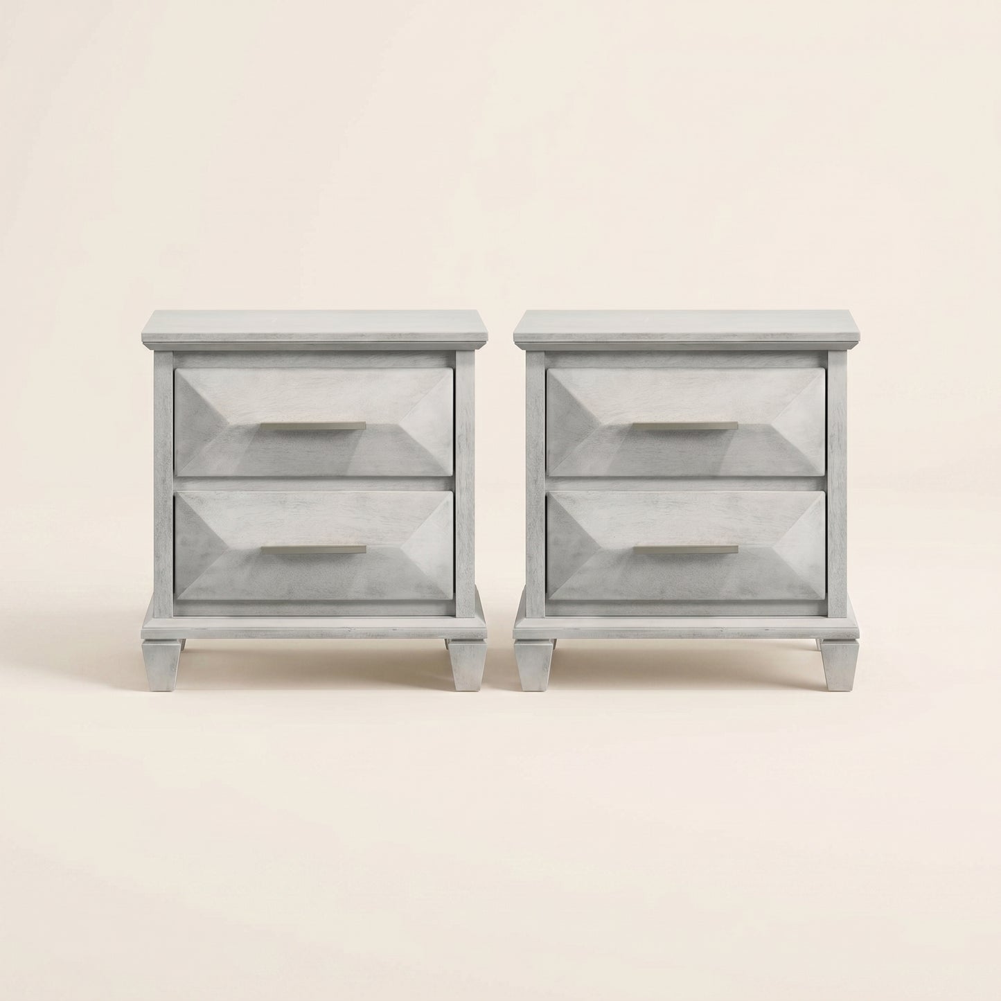 2-Drawer Nightstand Set of 2 with Geometric Fronts, 22.28" W