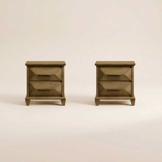 2-Drawer Nightstand Set of 2 with Geometric Fronts, 22.28" W