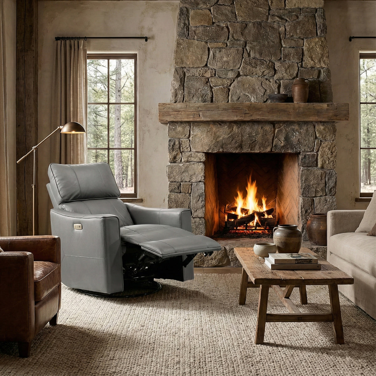 Galano 31.7" W Genuine Leather Power Lift Recliner with Swivel, Glider and USB Charging