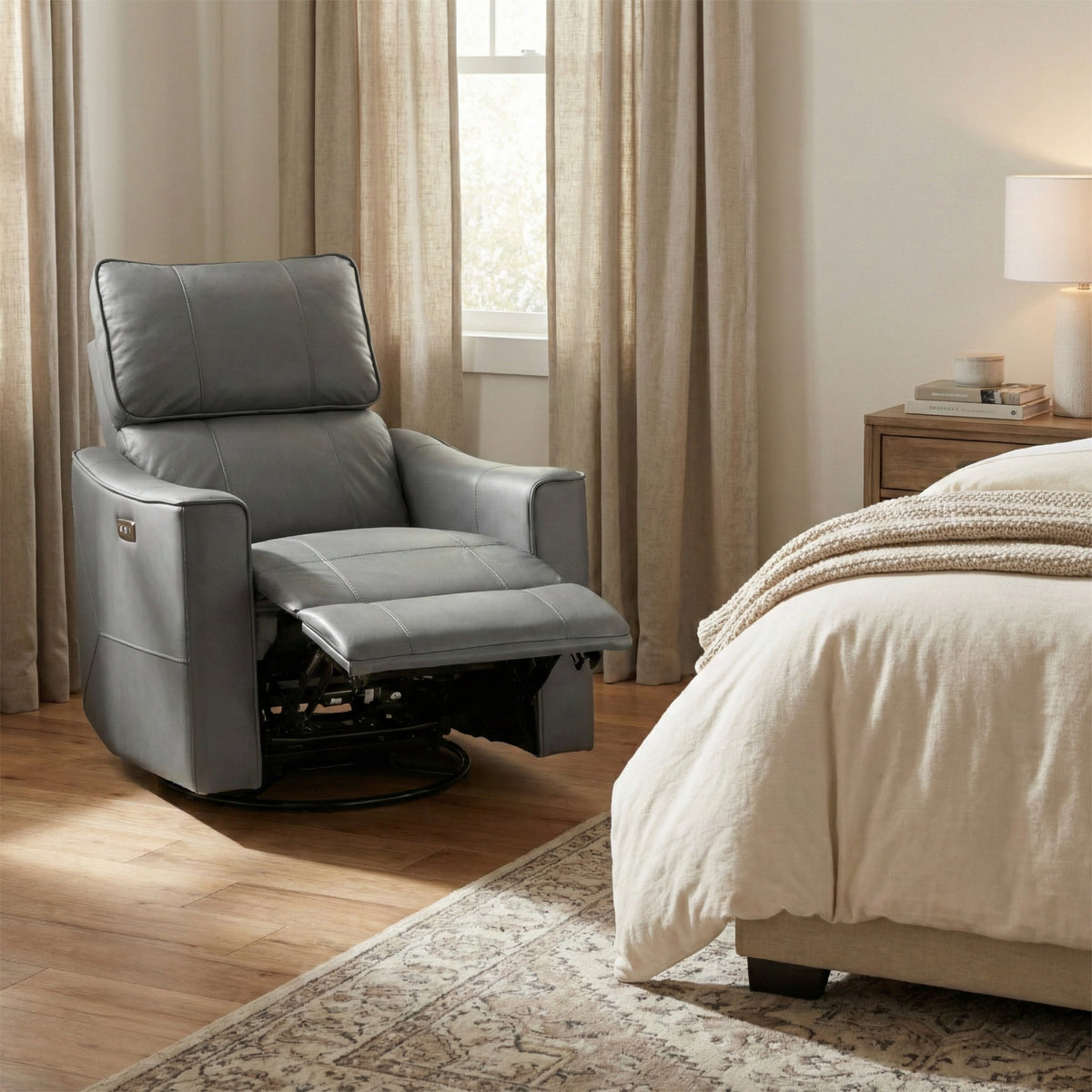 Galano 31.7" W Genuine Leather Power Lift Recliner with Swivel, Glider and USB Charging