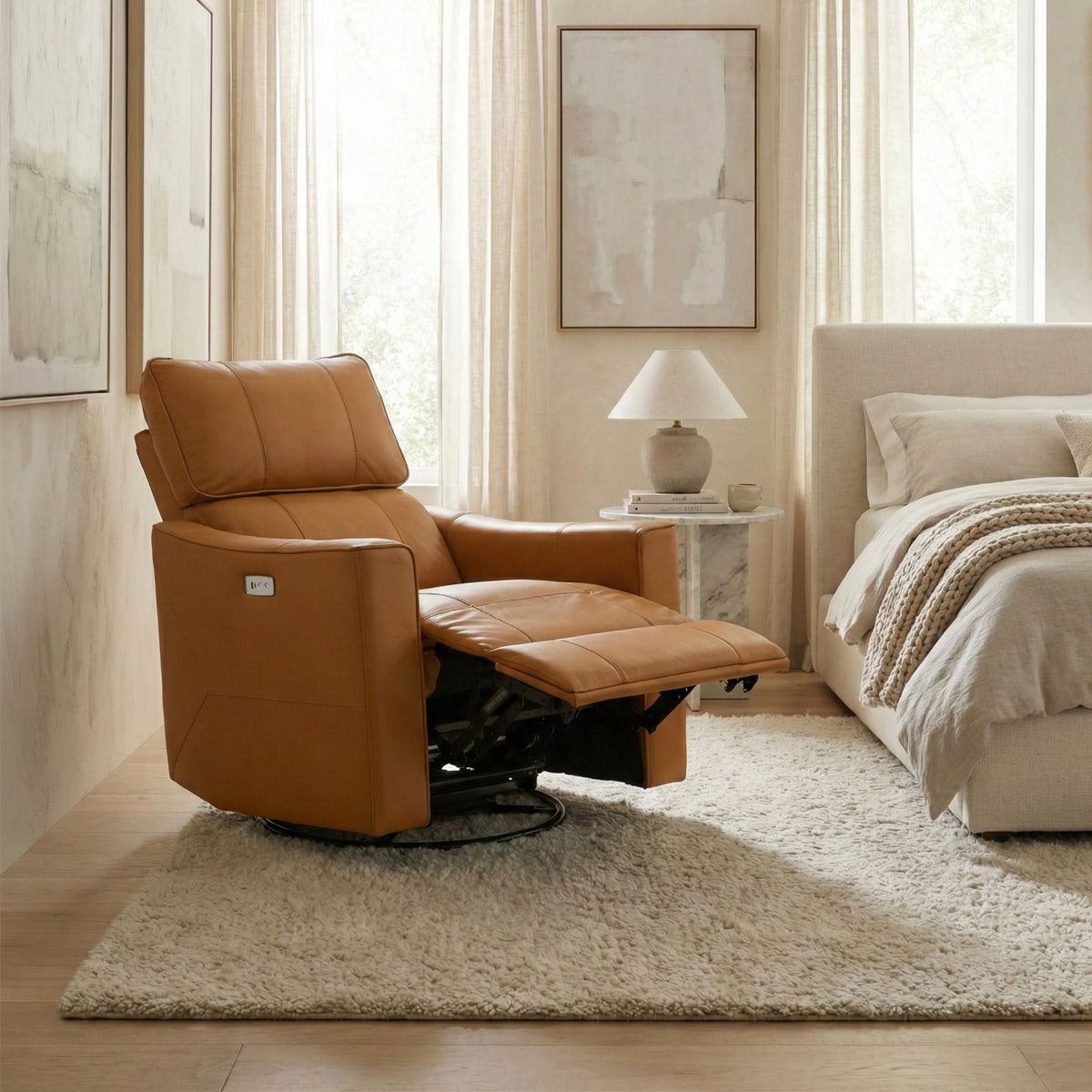 Galano 31.7" W Genuine Leather Power Lift Recliner with Swivel, Glider and USB Charging