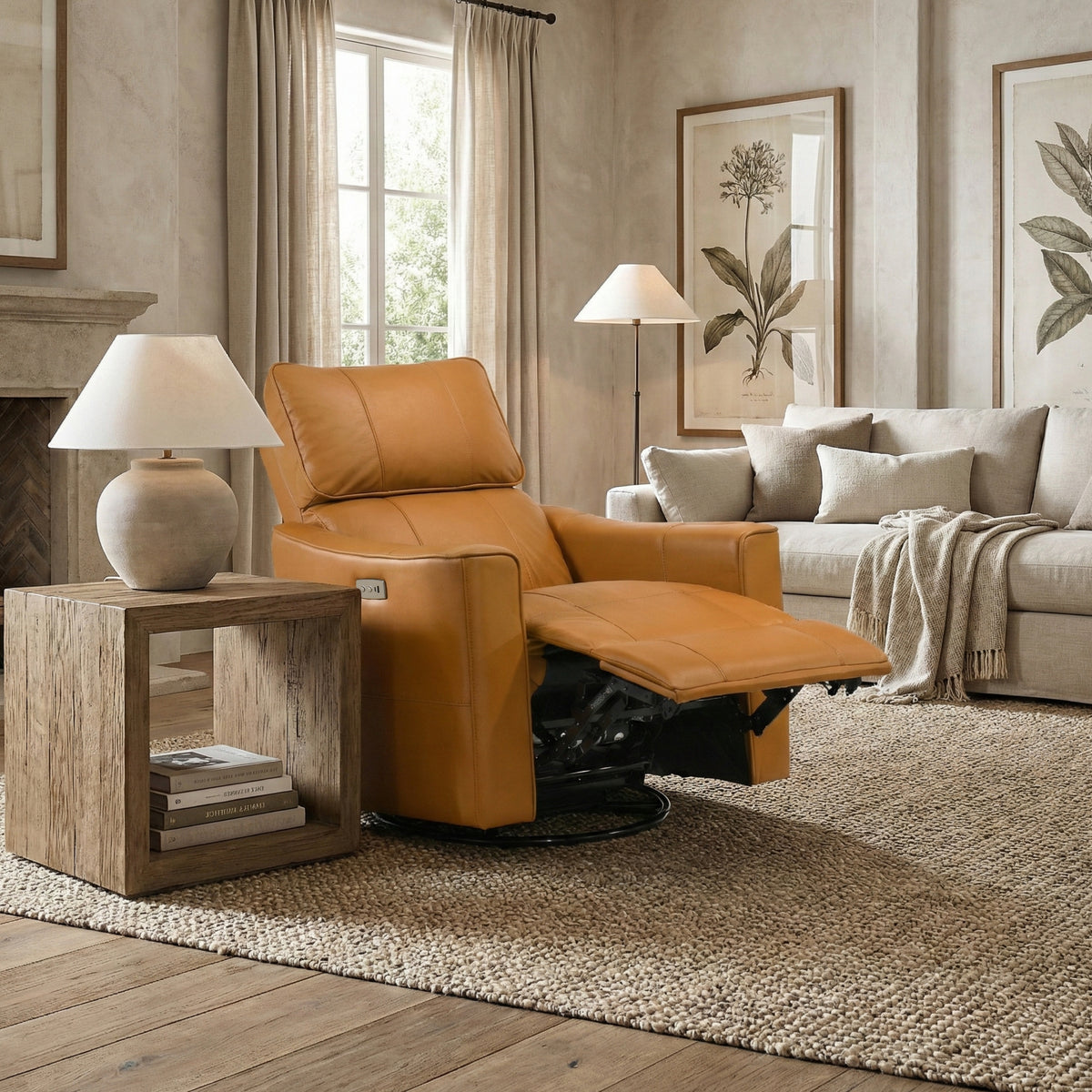 Galano 31.7" W Genuine Leather Power Lift Recliner with Swivel, Glider and USB Charging