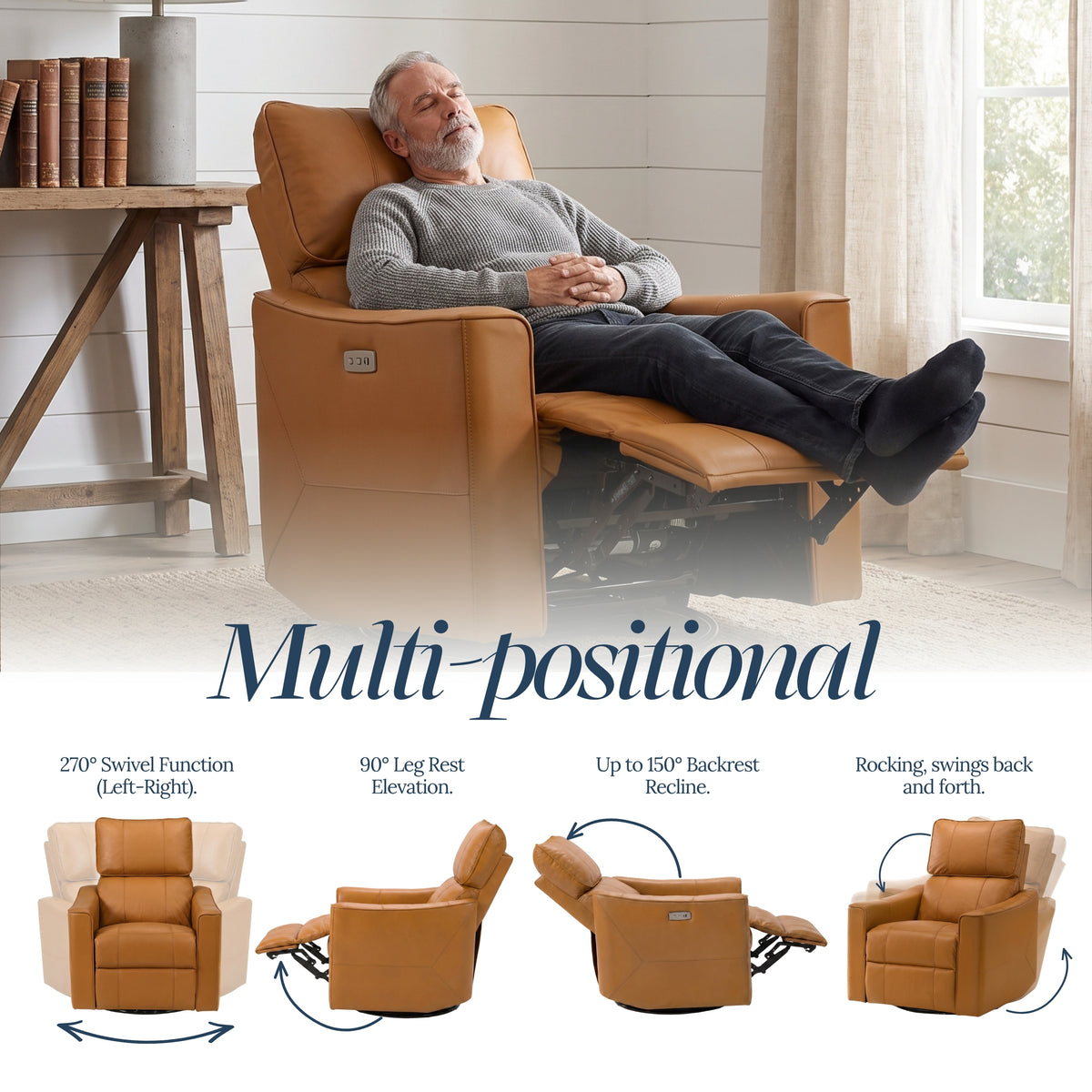 Galano 31.7" W Genuine Leather Power Lift Recliner with Swivel, Glider and USB Charging