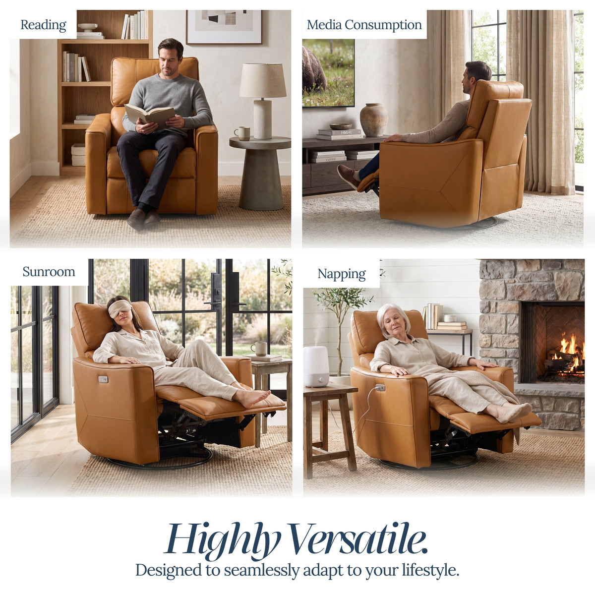 Galano 31.7" W Genuine Leather Power Lift Recliner with Swivel, Glider and USB Charging