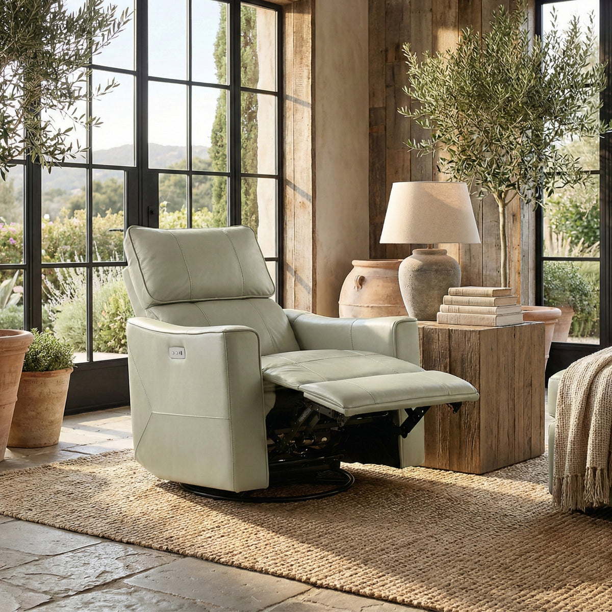 Galano 31.7" W Genuine Leather Power Lift Recliner with Swivel, Glider and USB Charging