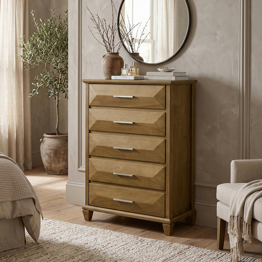 Galano 30" W Geometric 5-Drawer Chest with Solid Wood Legs and Interlocking Drawers