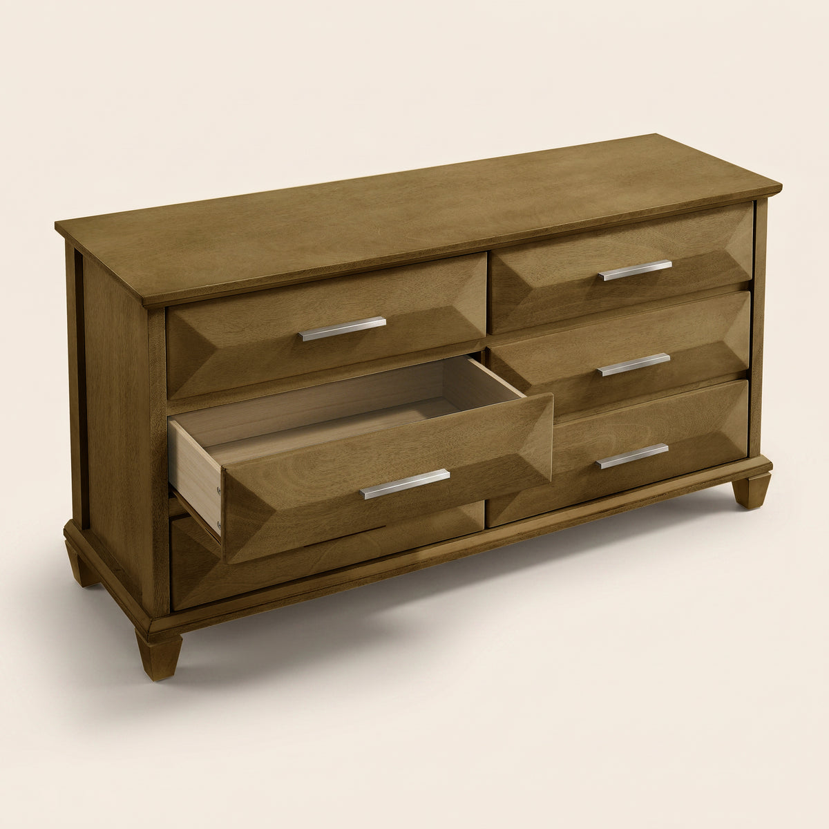GALANO 6-Drawer Double Dresser with Geometric Drawer Fronts, 56-Inch