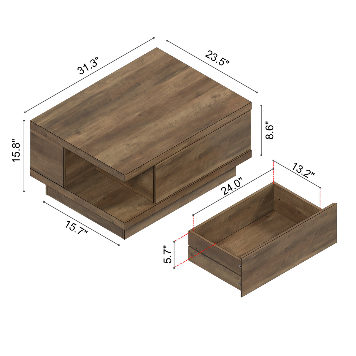 GALANO Round Coffee Table with Cross Base, 31.5", Knotty Oak, 1-Piece