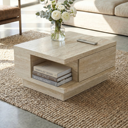 Galano 31.3" W Modern Square Coffee Table with Drawer and Multi-Side Open Storage