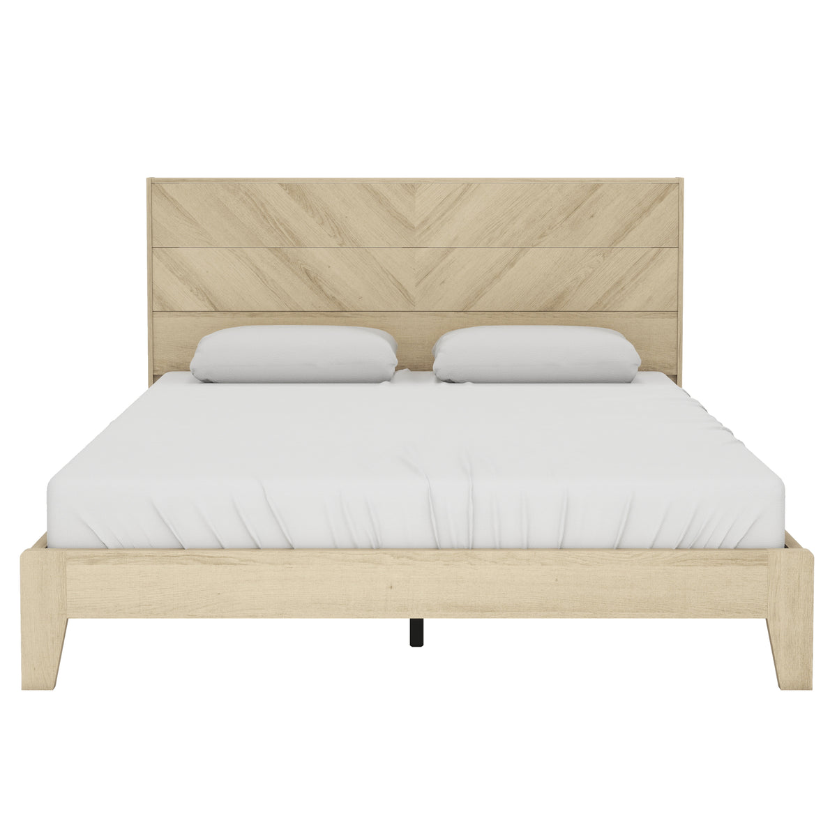 GALANO Mid-Century Full Bed Frame with Chevron Headboard, Oslo Oak
