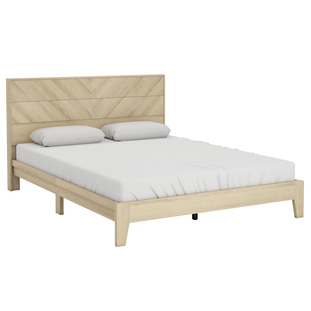 GALANO Mid-Century Full Bed Frame with Chevron Headboard, Oslo Oak