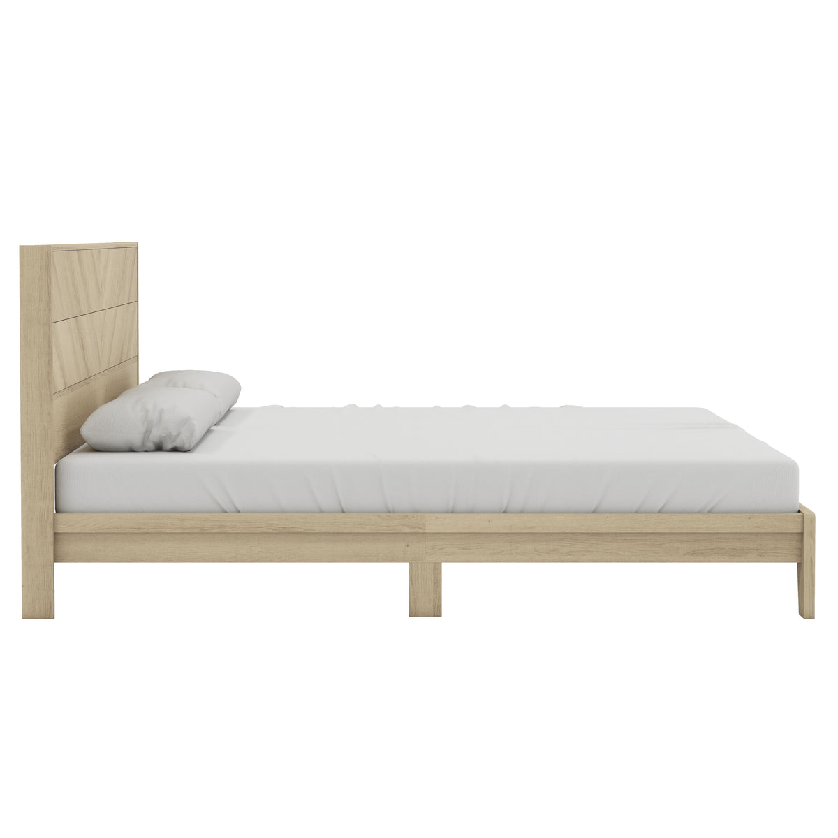 GALANO Mid-Century Full Bed Frame with Chevron Headboard, Oslo Oak