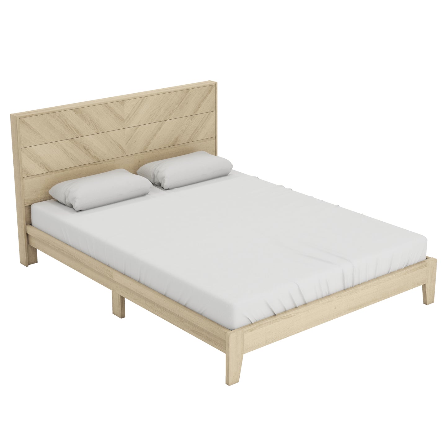 GALANO Mid-Century Full Bed Frame with Chevron Headboard, Oslo Oak