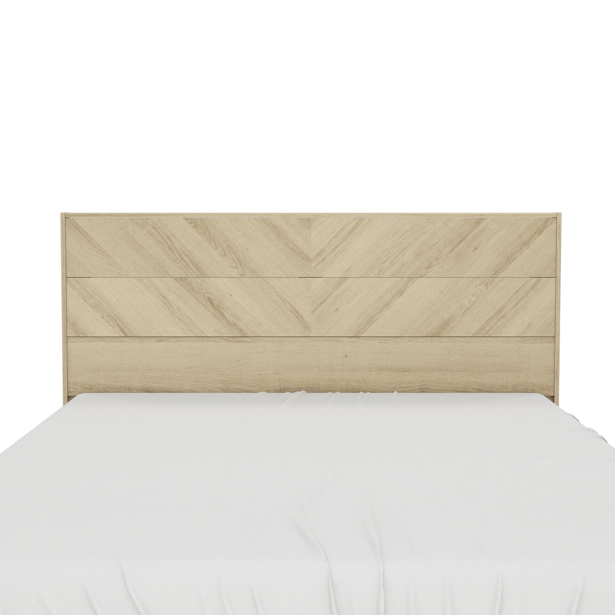 GALANO Mid-Century Full Bed Frame with Chevron Headboard, Oslo Oak