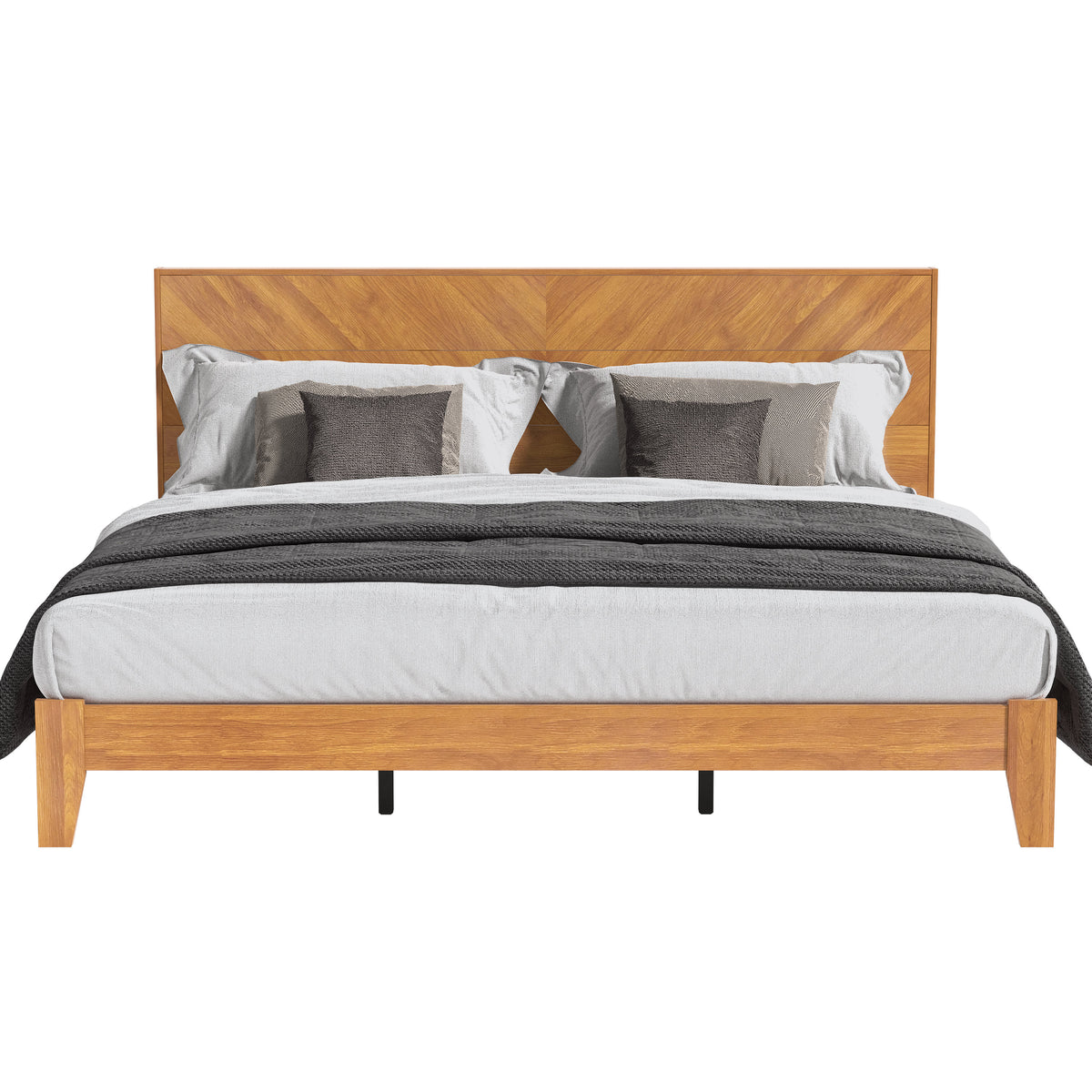 GALANO King Platform Bed with Chevron Headboard