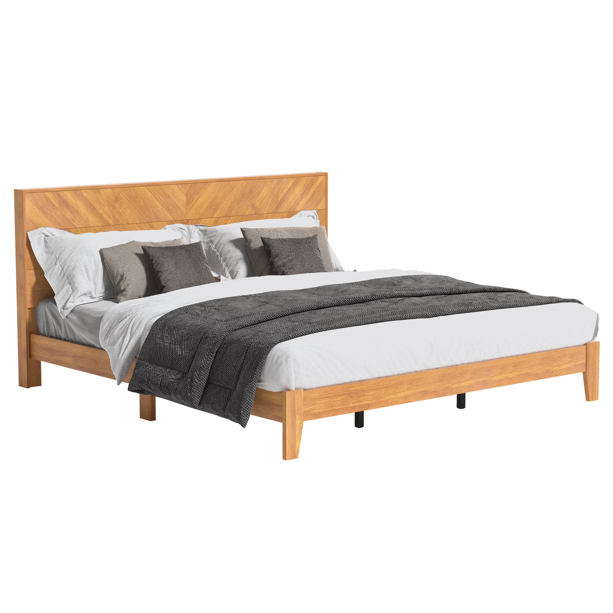 GALANO King Platform Bed with Chevron Headboard