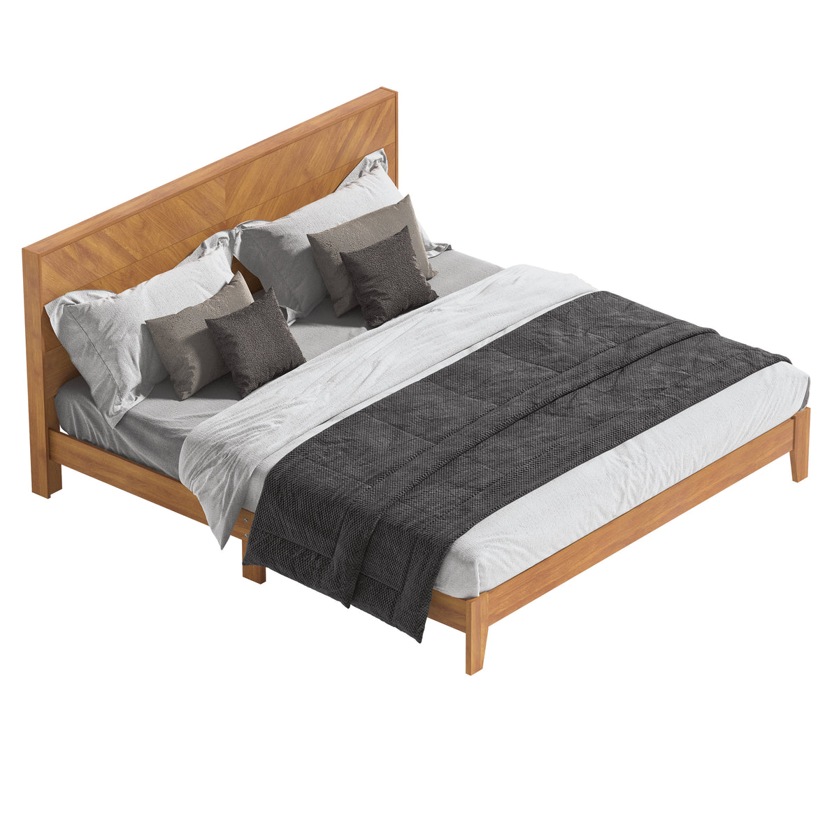 GALANO King Platform Bed with Chevron Headboard