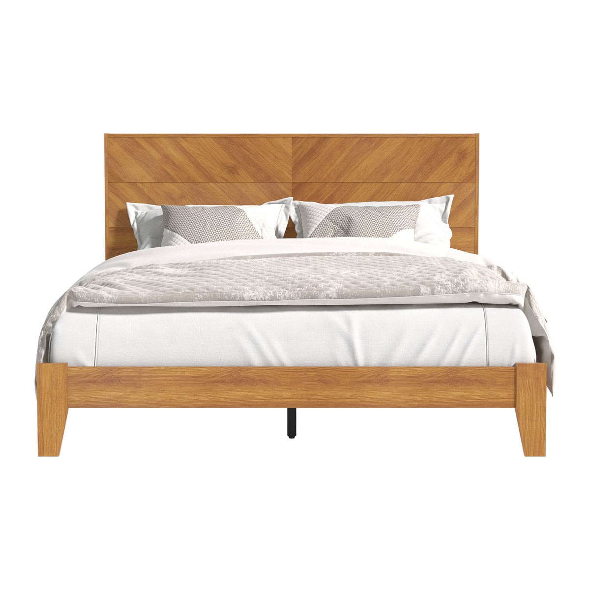 GALANO Platform Bed with Chevron Panel Headboard