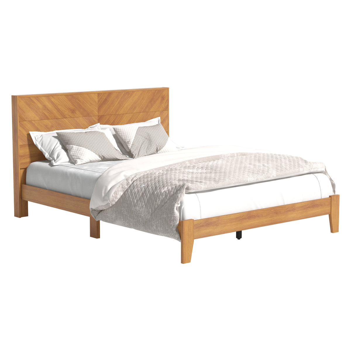 GALANO Platform Bed with Chevron Panel Headboard
