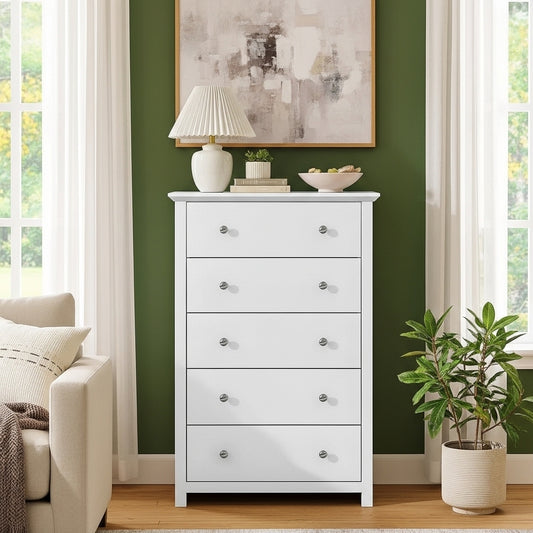 Galano 31.1" W Transitional 5 Drawer Chest with Tapered Legs and Interlocking Drawers