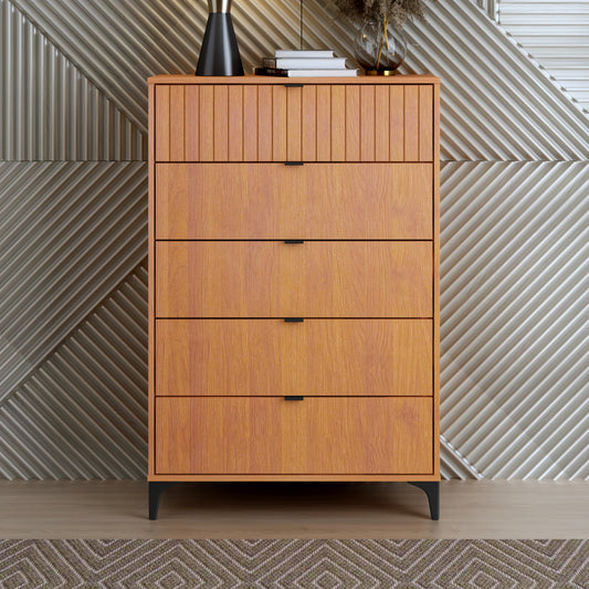 Galano Zaffy 5 Drawer Chest (Interlock) - Amber Walnut