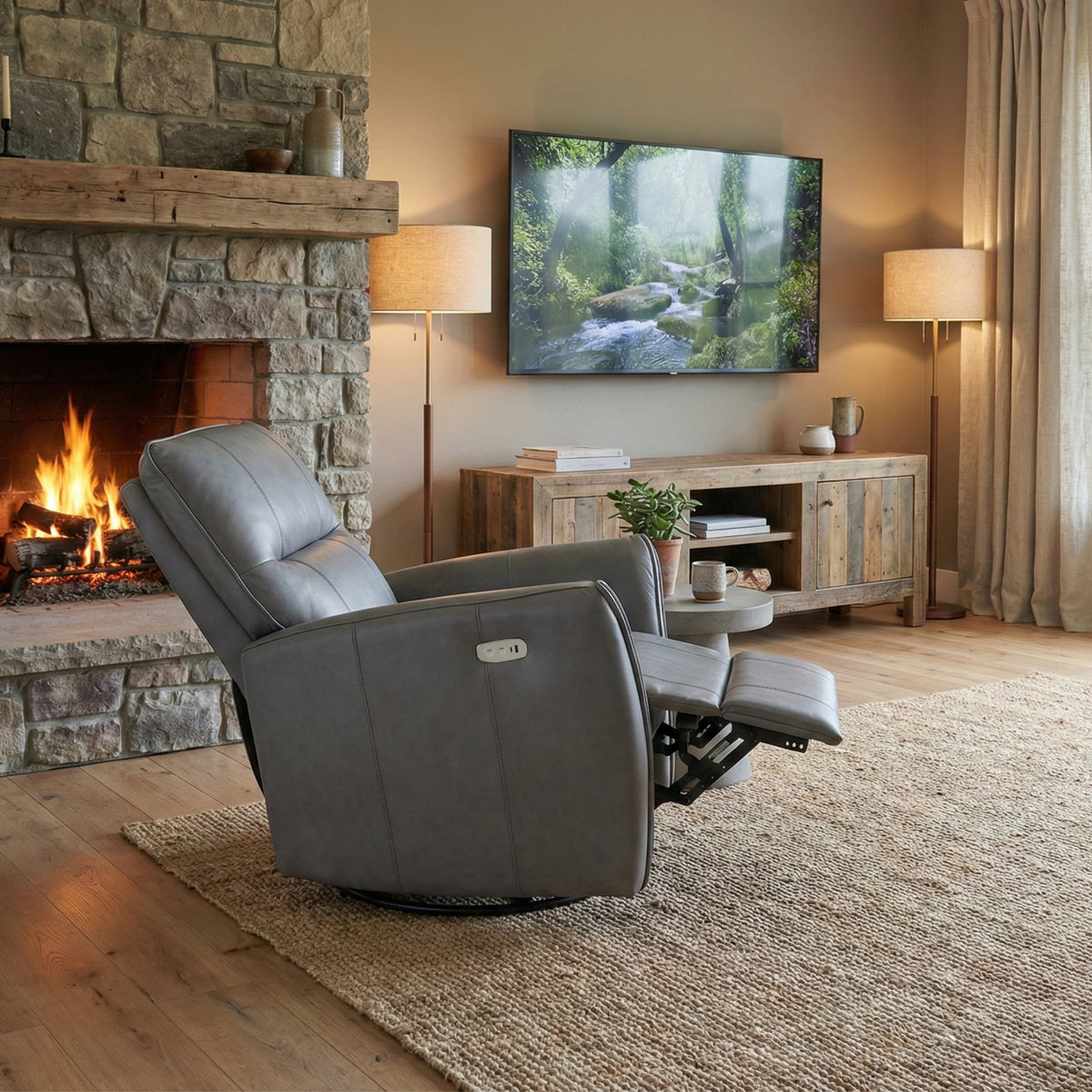Galano 31.5" W Genuine Leather Power Lift Recliner with Swivel, Glider and USB Charging