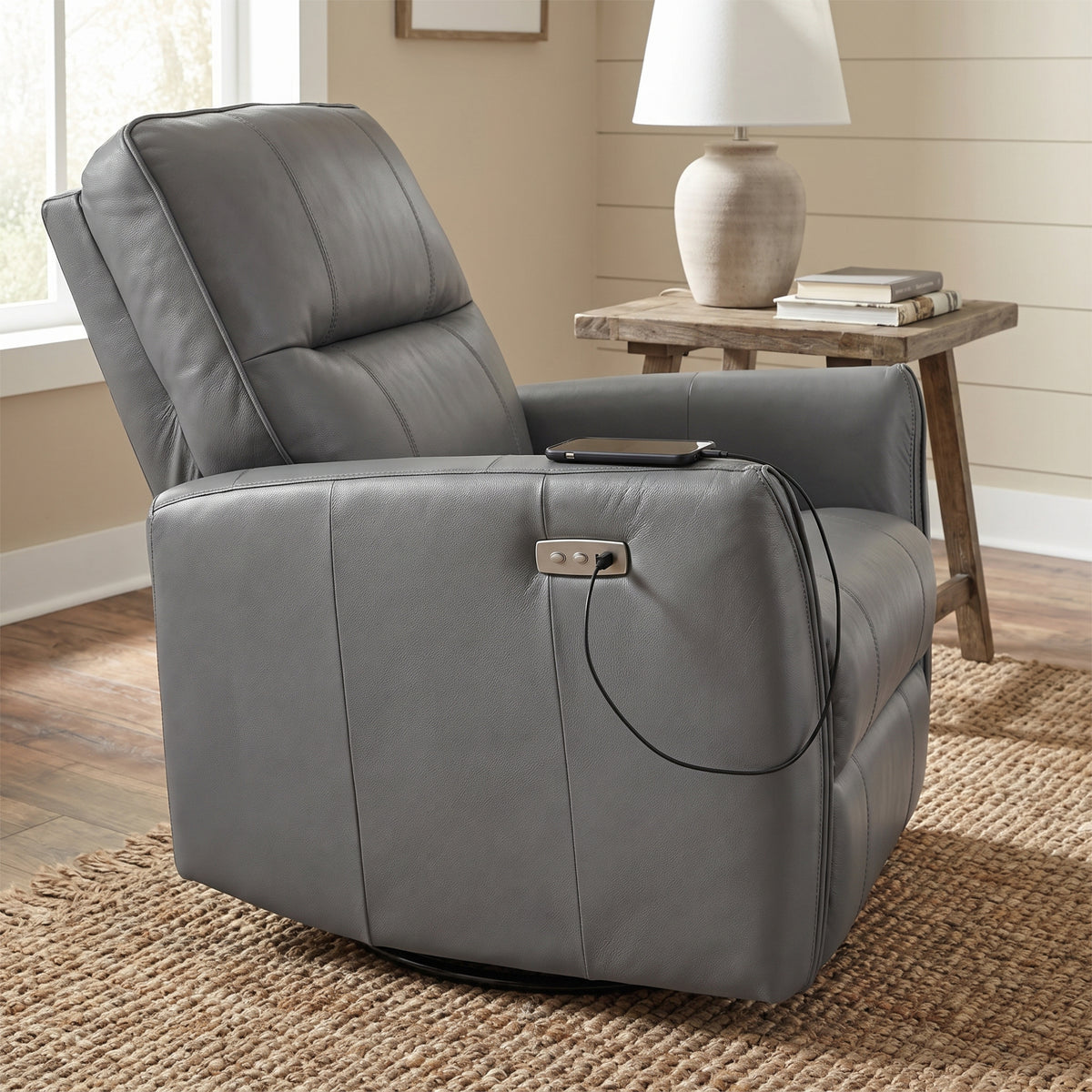 Galano 31.5" W Genuine Leather Power Lift Recliner with Swivel, Glider and USB Charging