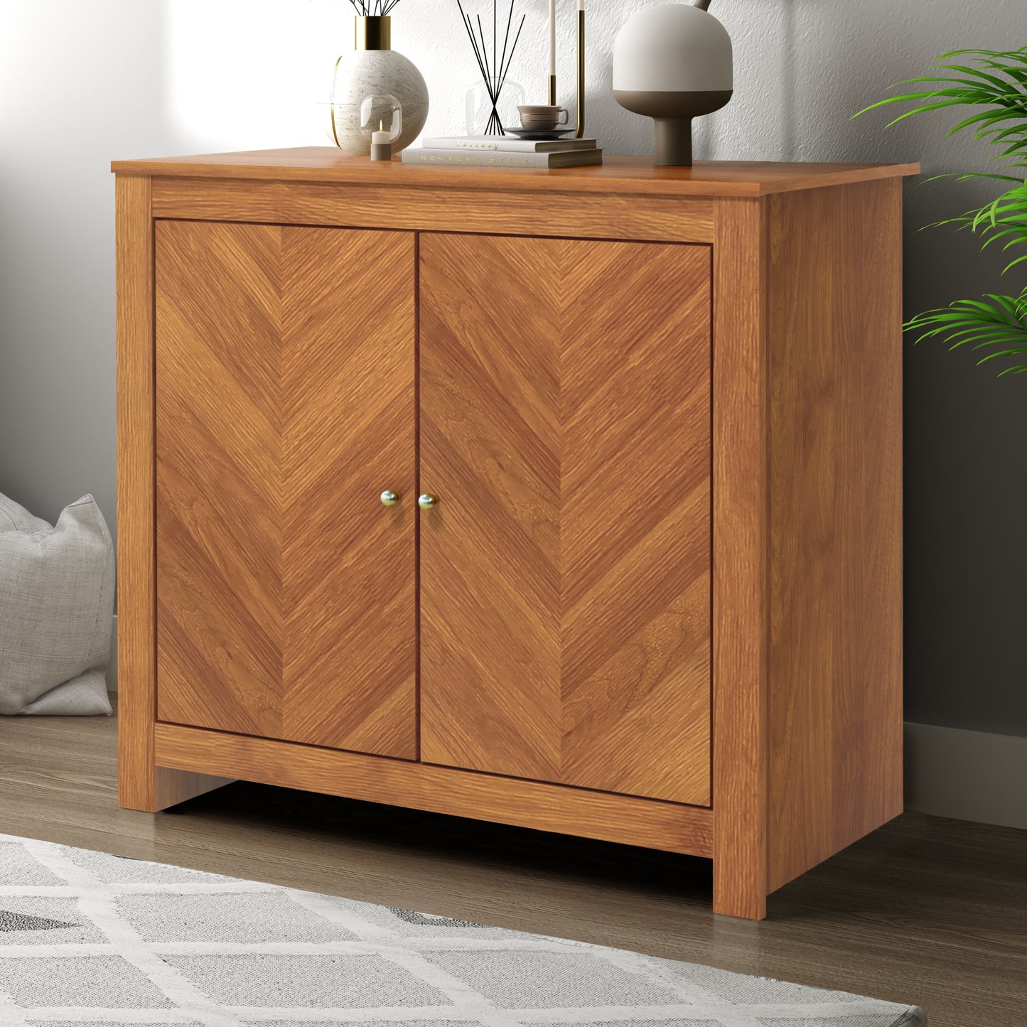 Galano 2-Door Accent Cabinet with Chevron Doors in Amber Walnut 30.9" W x 15.8" D x 30" H