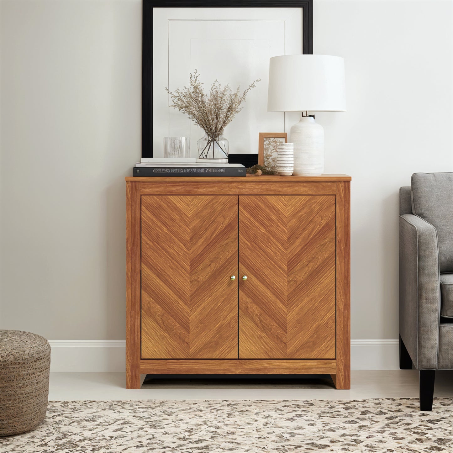 Galano 2-Door Accent Cabinet with Chevron Doors in Amber Walnut 30.9" W x 15.8" D x 30" H