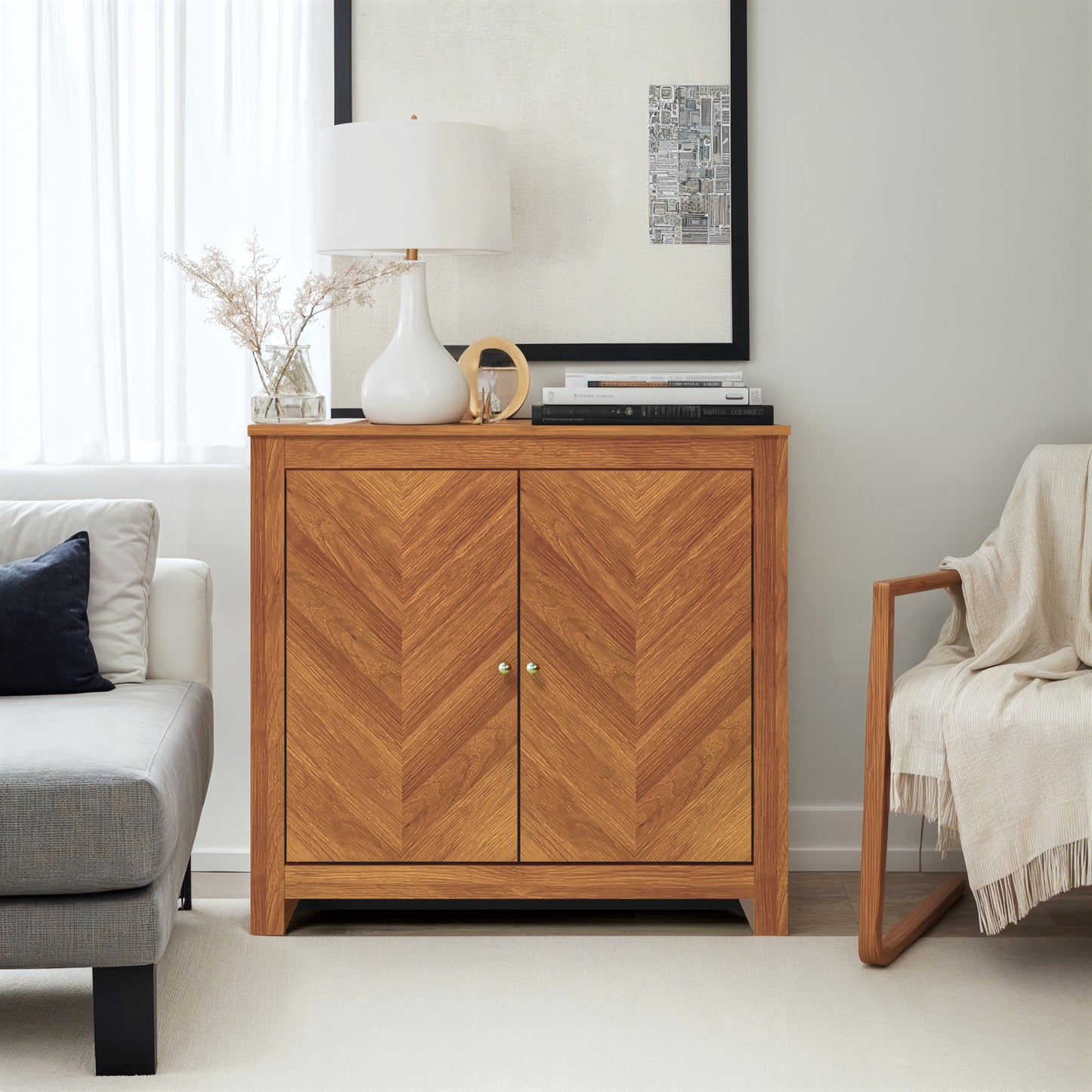 Galano 2-Door Accent Cabinet with Chevron Doors in Amber Walnut 30.9" W x 15.8" D x 30" H