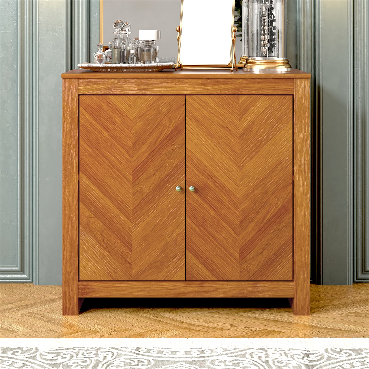Galano 2-Door Accent Cabinet with Chevron Doors in Amber Walnut 30.9" W x 15.8" D x 30" H