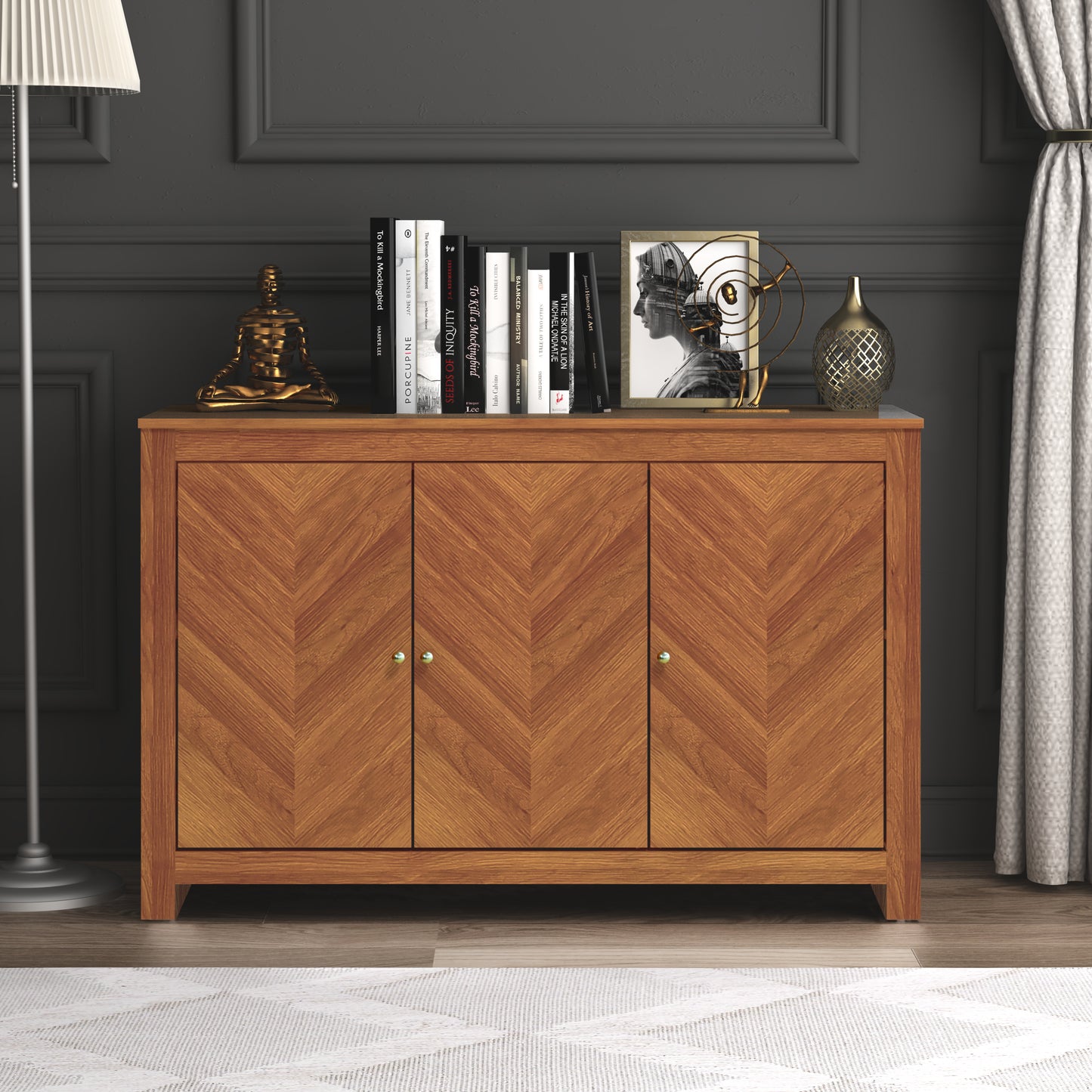 Galano sideboard with chevron-pattern doors 44.3" W × 15.8" D × 30" H