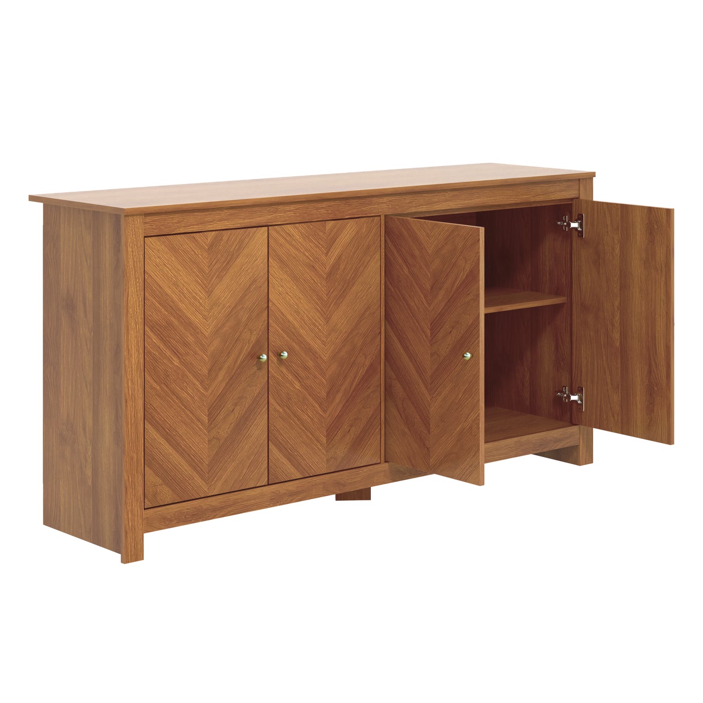 Galano Chevron 4-Door Storage Sideboard in Amber Walnut 58.4" W × 15.7" D × 30" H