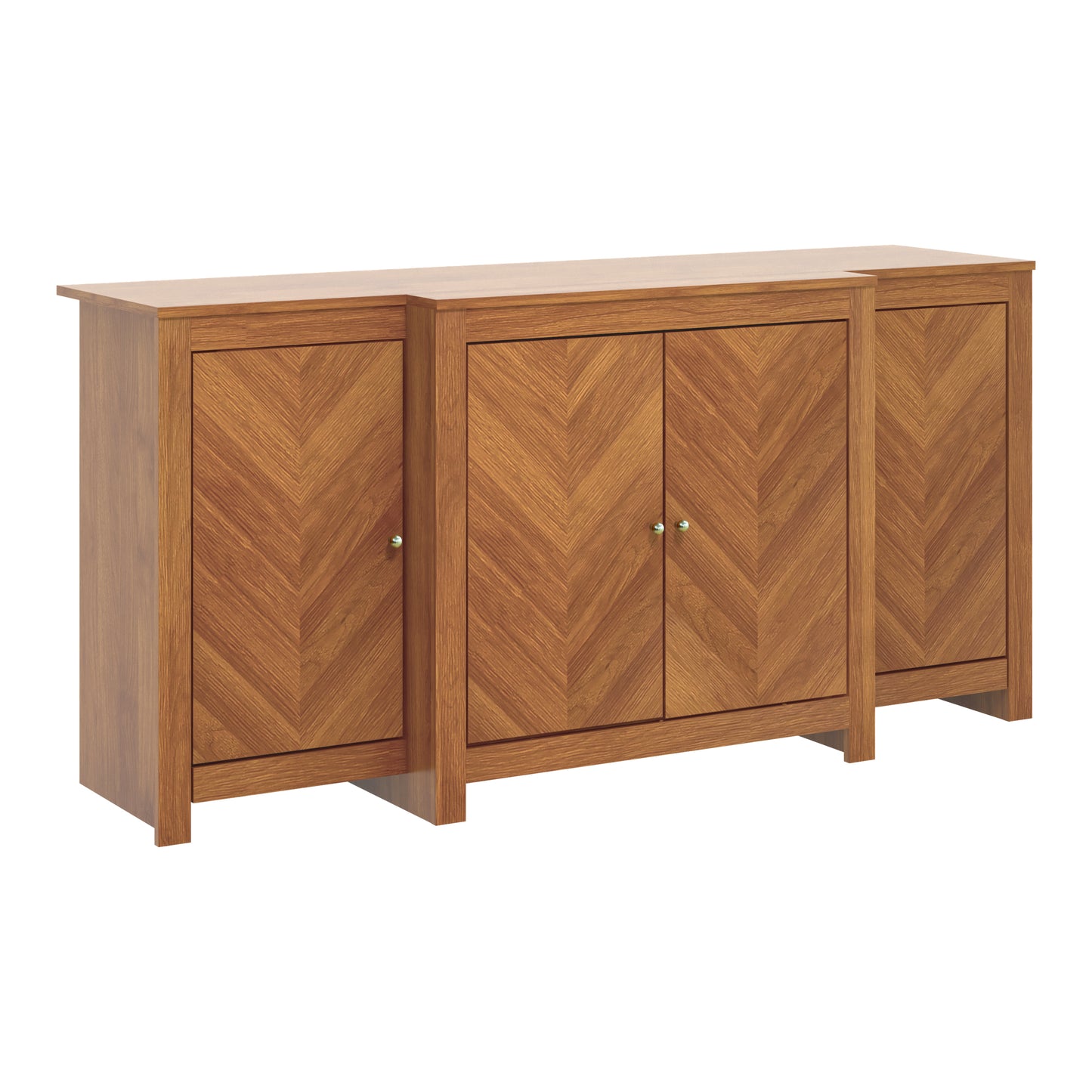 Galano 4-Door Chevron Sideboard Buffet in Amber Walnut 61.9" W × 19.6" D × 30" H