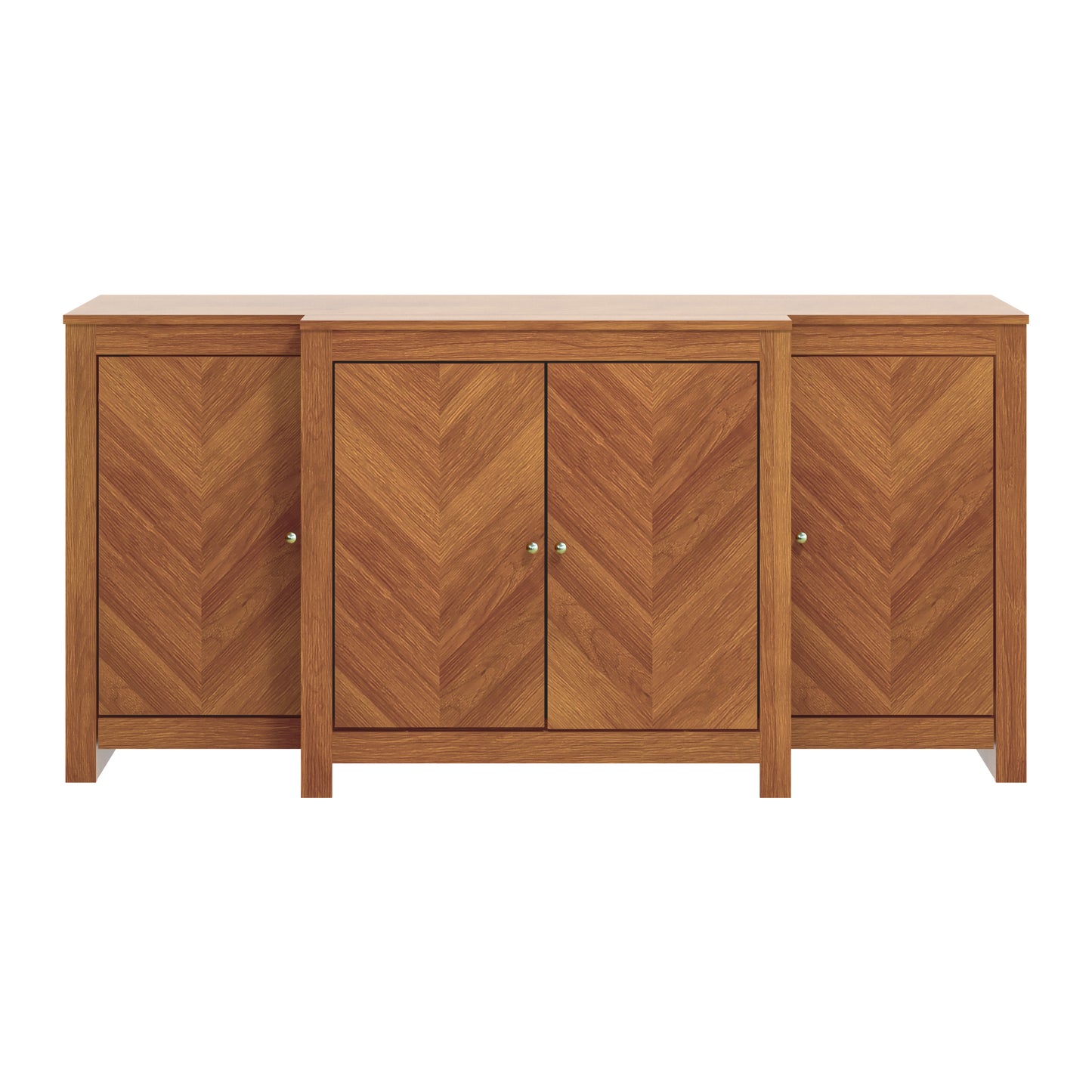 Galano 4-Door Chevron Sideboard Buffet in Amber Walnut 61.9" W × 19.6" D × 30" H