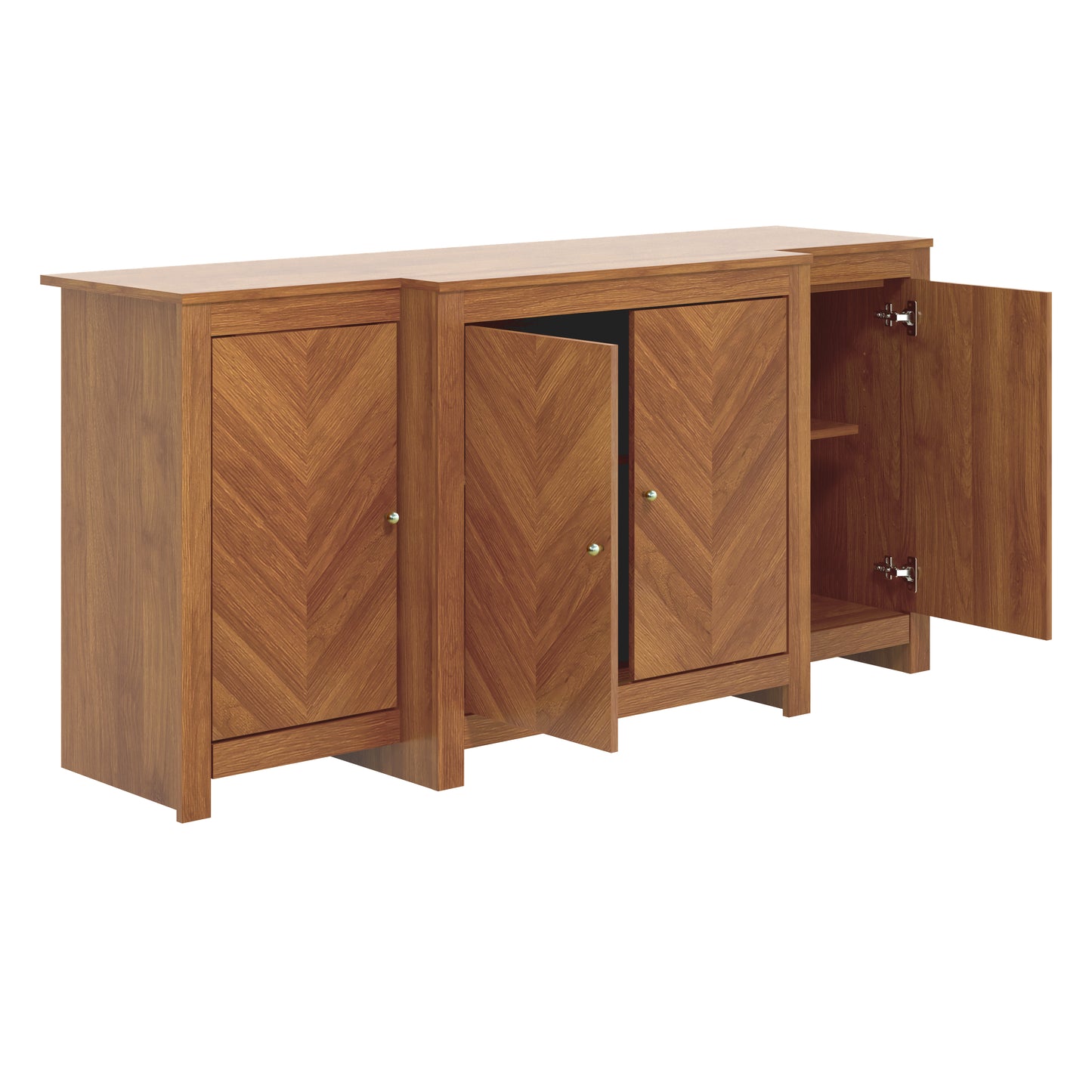 Galano 4-Door Chevron Sideboard Buffet in Amber Walnut 61.9" W × 19.6" D × 30" H