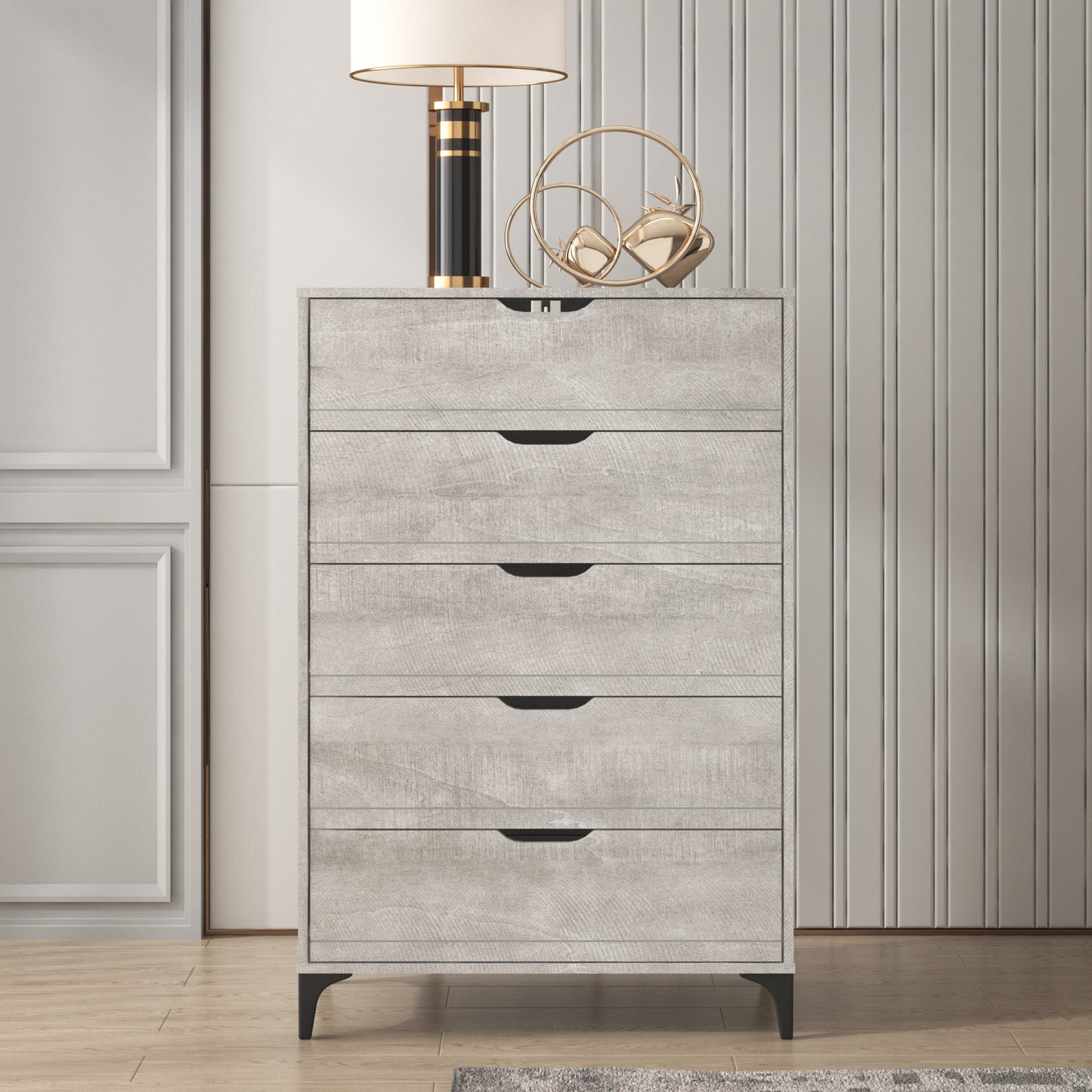 GALANO 5-Drawer Chest with Interlock Safety in Gray 30.7" W × 15.6" D × 46.4" H