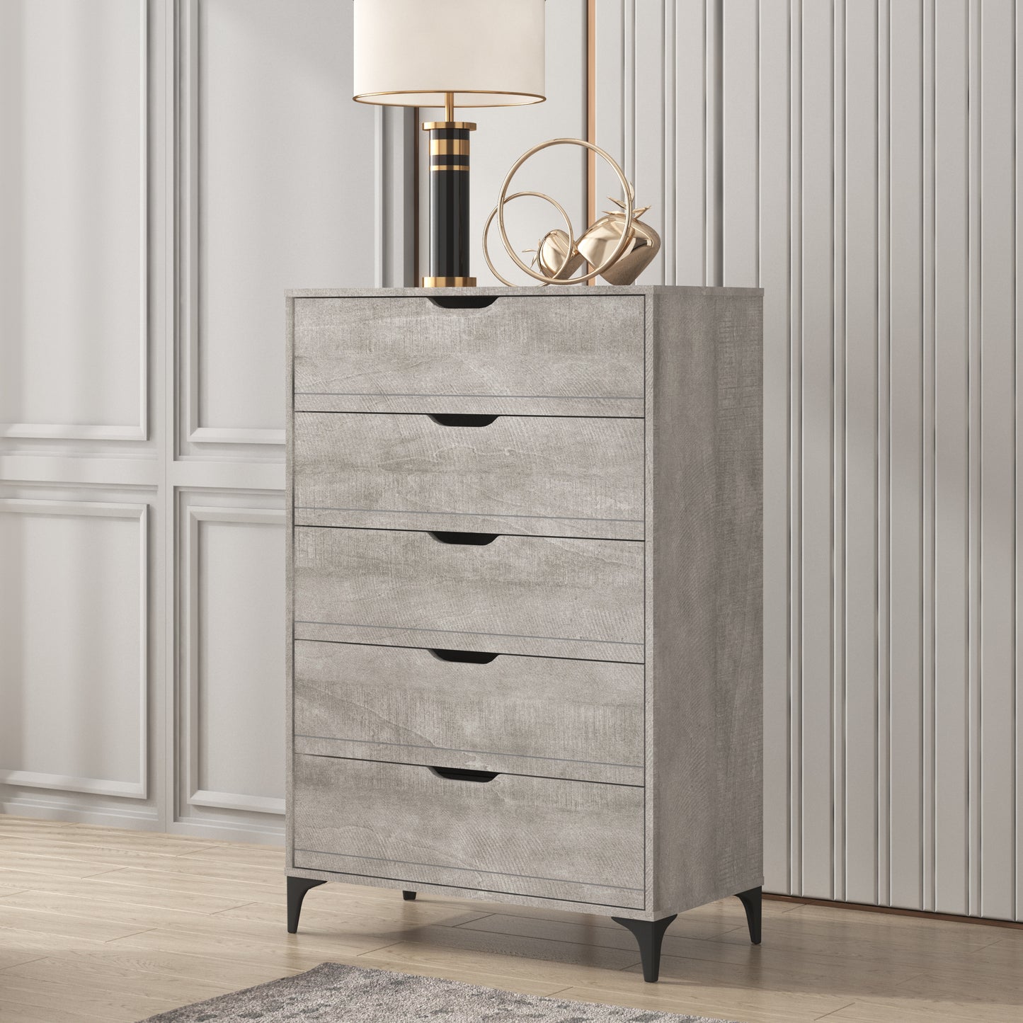 GALANO 5-Drawer Chest with Interlock Safety in Gray 30.7" W × 15.6" D × 46.4" H