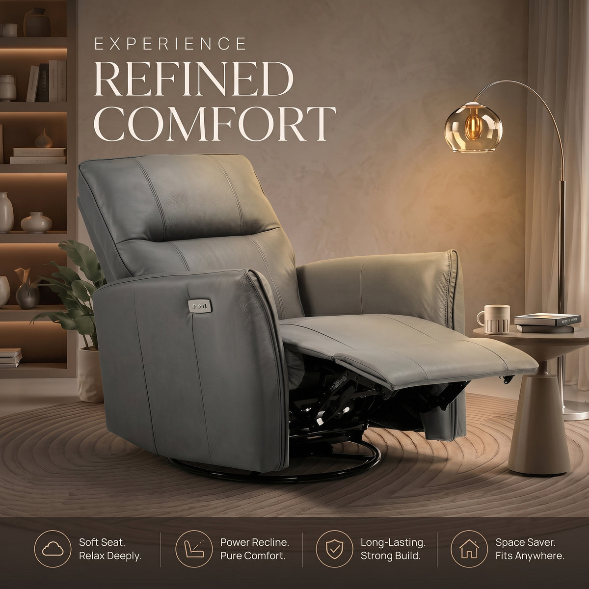 Galano 31.5" W Genuine Leather Power Lift Recliner with Swivel, Glider and USB Charging