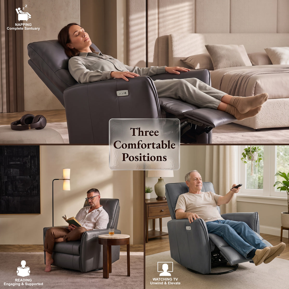 Galano 31.5" W Genuine Leather Power Lift Recliner with Swivel, Glider and USB Charging