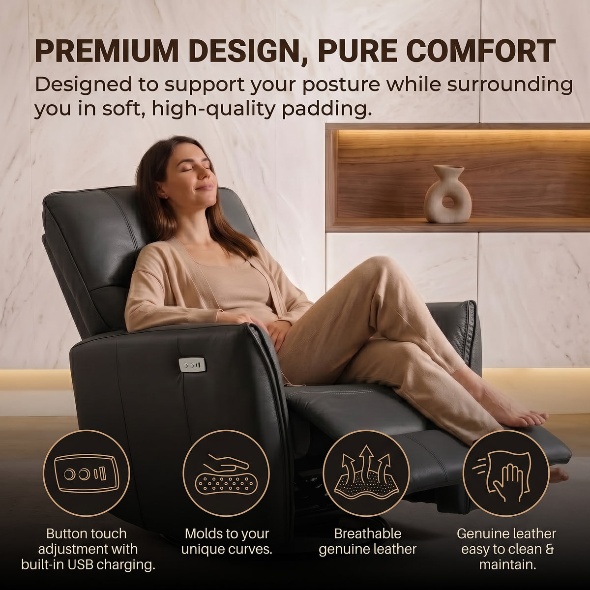 Galano 31.5" W Genuine Leather Power Lift Recliner with Swivel, Glider and USB Charging