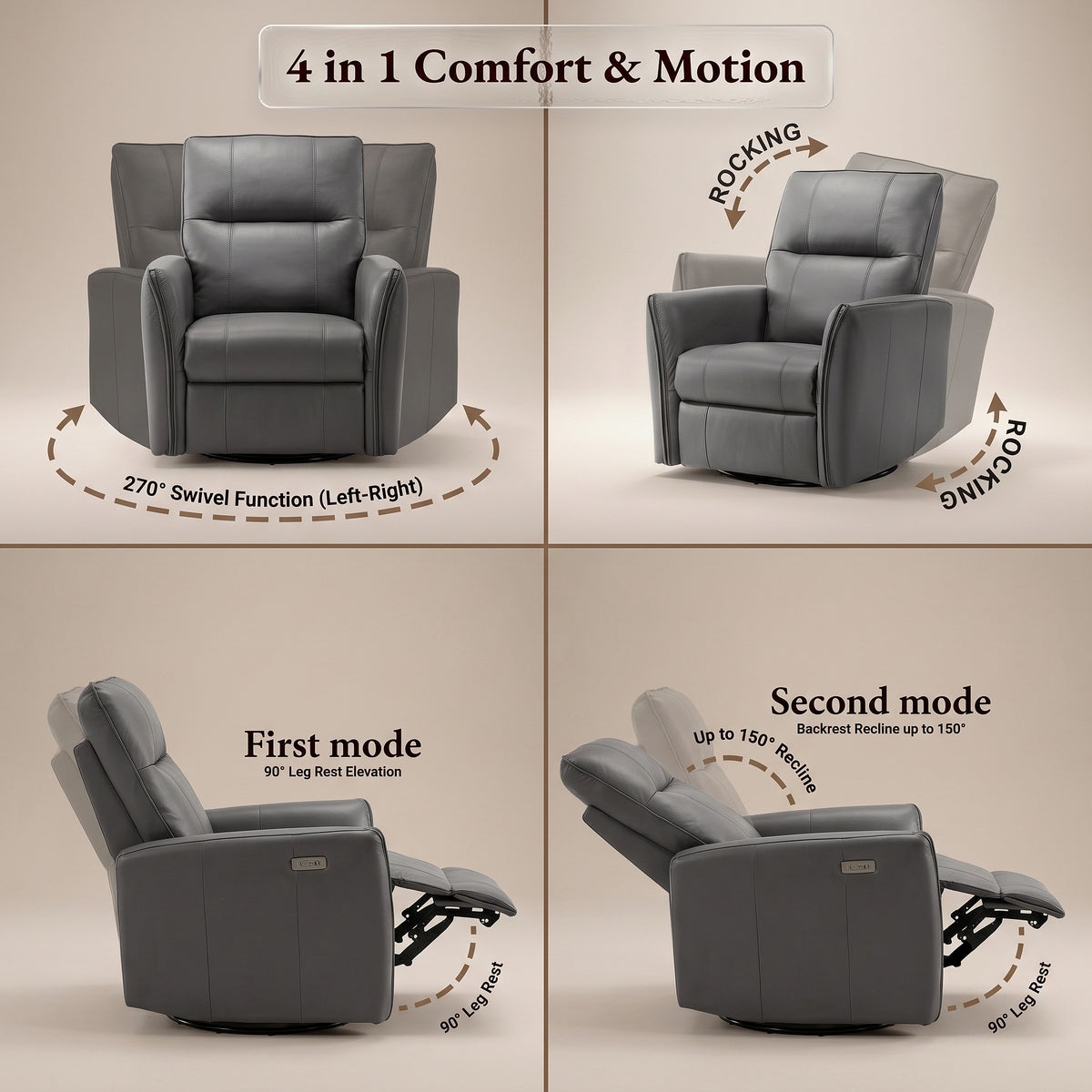 Galano 31.5" W Genuine Leather Power Lift Recliner with Swivel, Glider and USB Charging