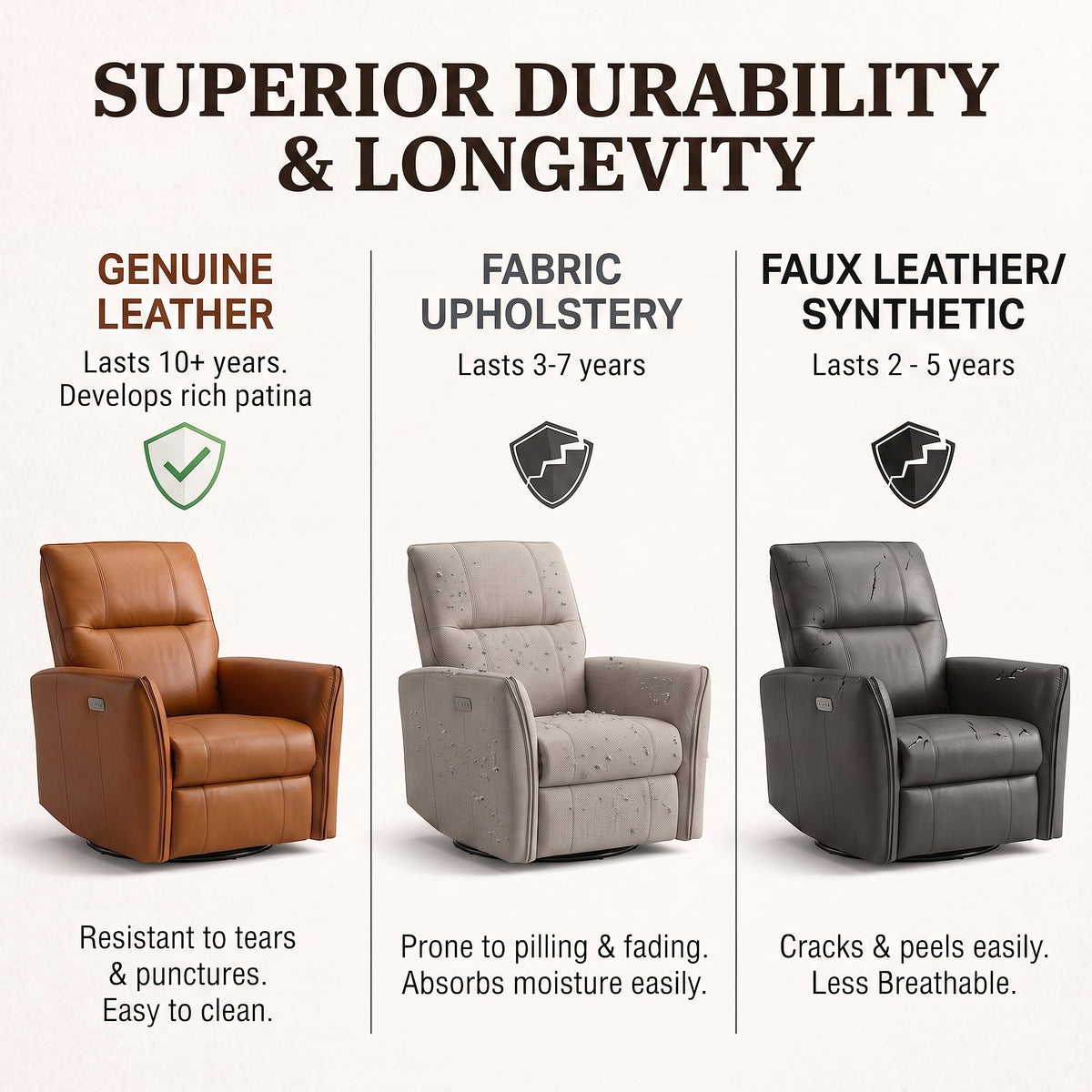 Galano 31.5" W Genuine Leather Power Lift Recliner with Swivel, Glider and USB Charging